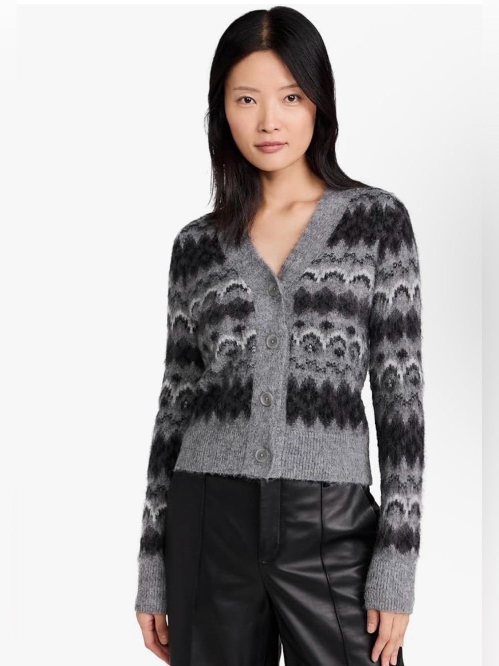 Vince Gray & Black Patterned V-Neck Cardigan
